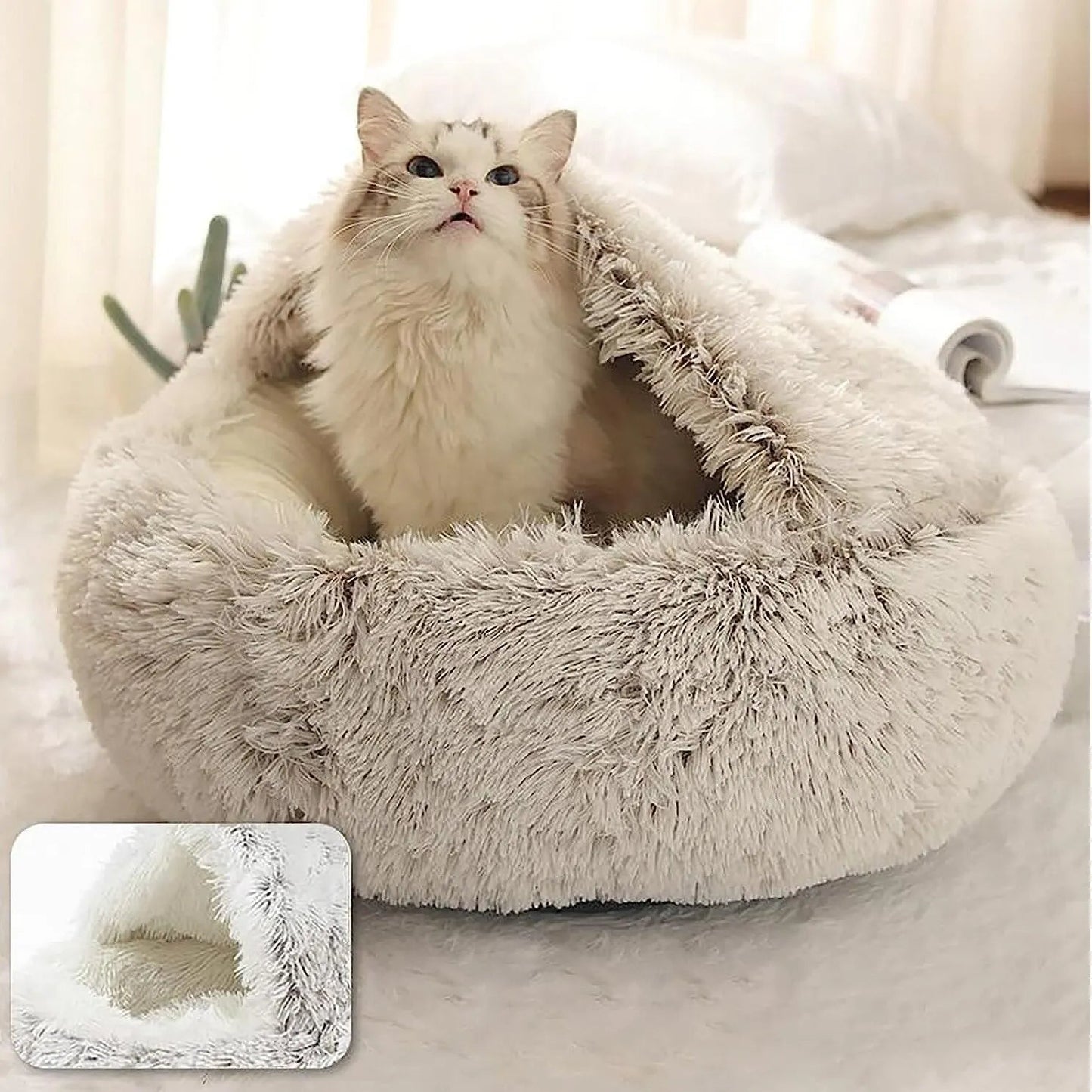 Lit pour animaux de compagnie en peluche douce avec housse Lit pour chat rond Matelas pour animaux de compagnie Chat chaud - Chachachats