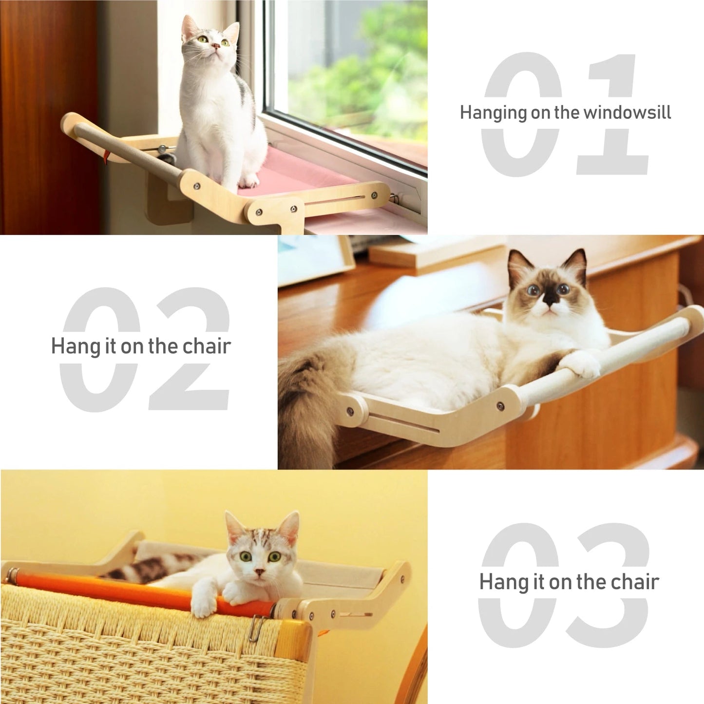 Mewoofun Sturdy Cat Window Perch Wooden Assembly Hanging Bed Cotton Canvas Easy Washable Multi-Ply Plywood Hot Selling Hammock - Chachachats