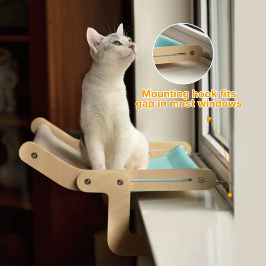 Mewoofun Sturdy Cat Window Perch Wooden Assembly Hanging Bed Cotton Canvas Easy Washable Multi-Ply Plywood Hot Selling Hammock - Chachachats